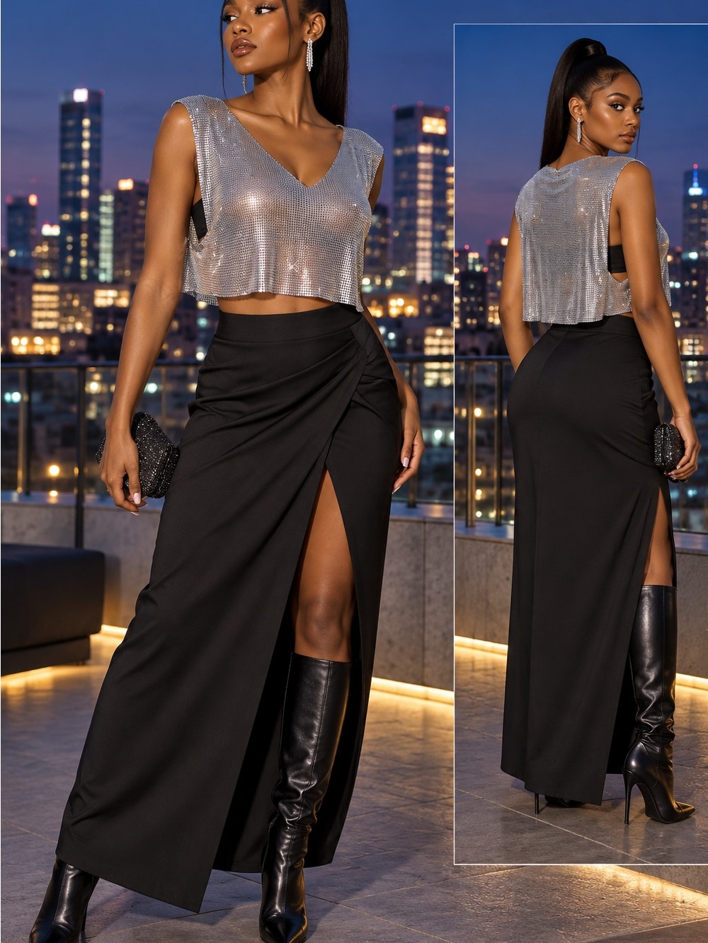 Silver Sequin V-Neck Crop Top — Women's Party Crop